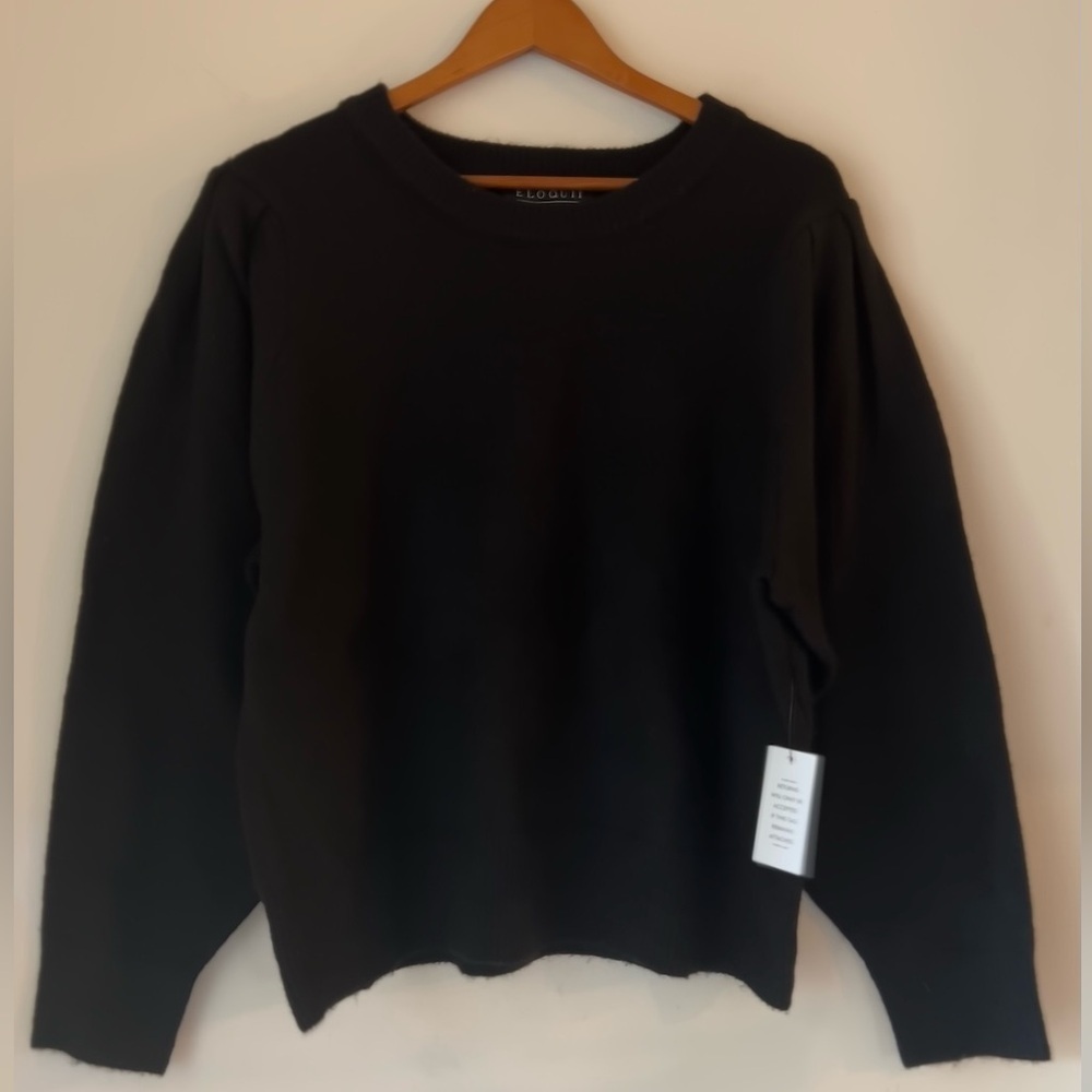 NWT ELOQUII Black Puffed Sleeve Wool Blend Sweater Top size 18/20